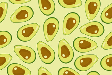 Fresh half avocado seamless pattern in cartoon style.