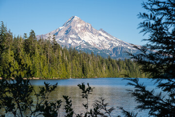 Mt Hood over Lost Lake, Oregon, on a summer afternoon 