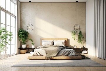 Modern minimalist bedroom background, wall mockup,