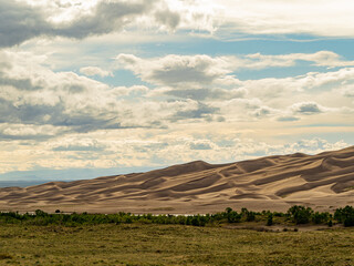 Sunny view of the landscape of Great Sand Dunes National Park and Preserve