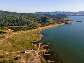 Aerial Sunset view of  Zhrebchevo Reservoir, Bulgaria