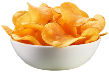 Foto op Aluminium Potato Chips in a Bowl. Isolated on Transparent Background. generative ai © ‎Fantastic-Stock