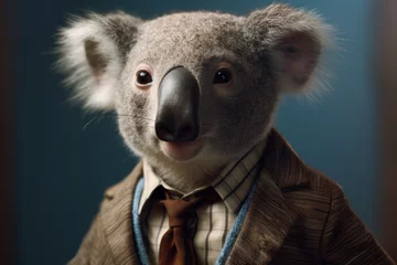 Foto op Plexiglas Anthropomorphic koala dressed in a suit like a businessman. Business Concept. AI generated, human enhanced © top images