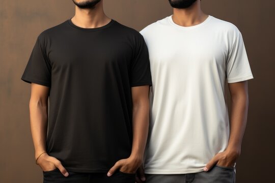 Stylish Black And White Men's T-shirts. Mockup For Design With Copy Space For Text. Design Blank