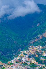 Fototapeta na wymiar Panoramic view of Positano, Italy along the Amalfi Coast.