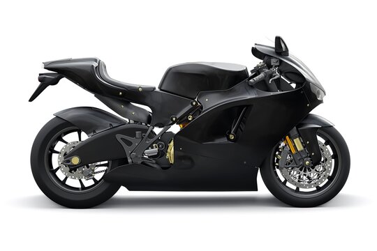 Italy, Milan. July 20, 2023. Ducati Desmosedici RR. Black powerful sports bike for racing at high speeds. on a white background. 3d rendering.