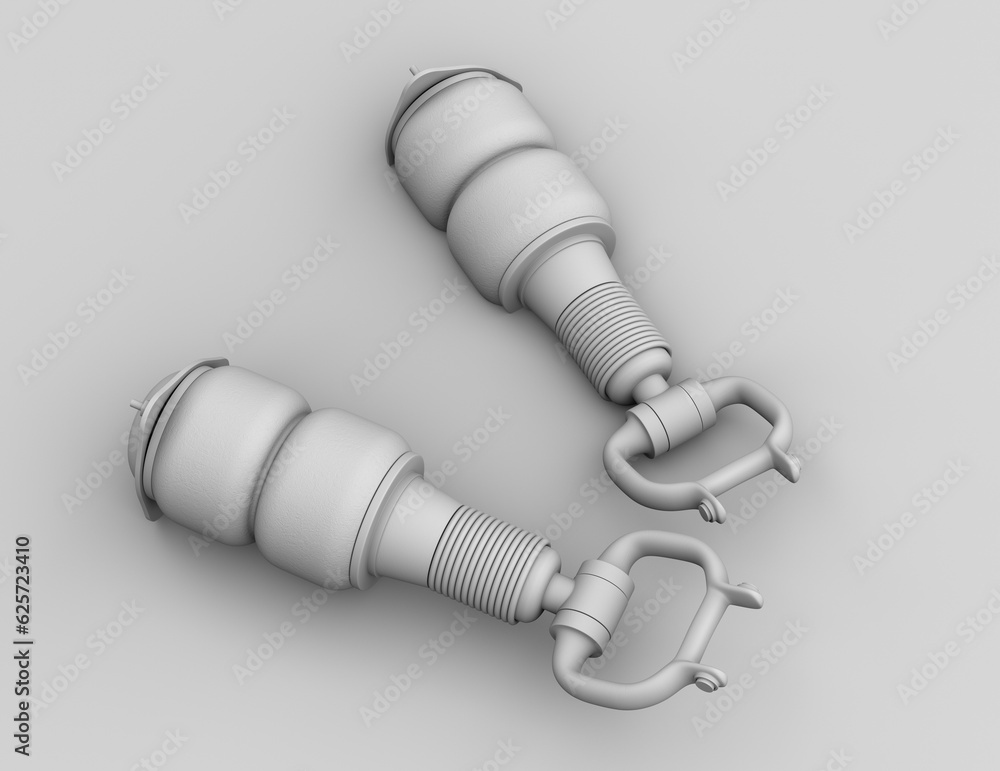 Poster clay rendering of two air suspension units on gray background. 3d rendering image.