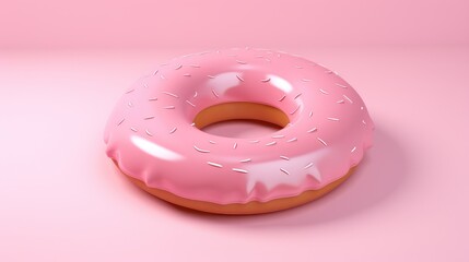 Bright colorful pink inflatable swim ring donut, a lifebuoy, isolated on pink color