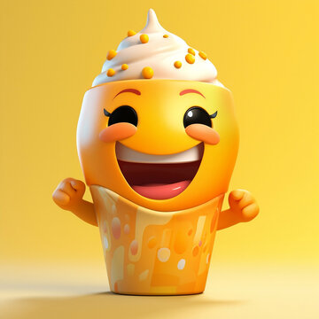 Cute Mango Happy Cartoon Character with ice cream on top