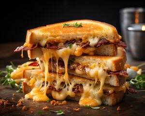 Bacon Bonanza: The Irresistible Grilled Cheese with Crispy Bacon, generative ai