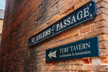 St. Helen's Passage, the gateway to the famous Turf Tavern in Oxford, England, United Kingdom