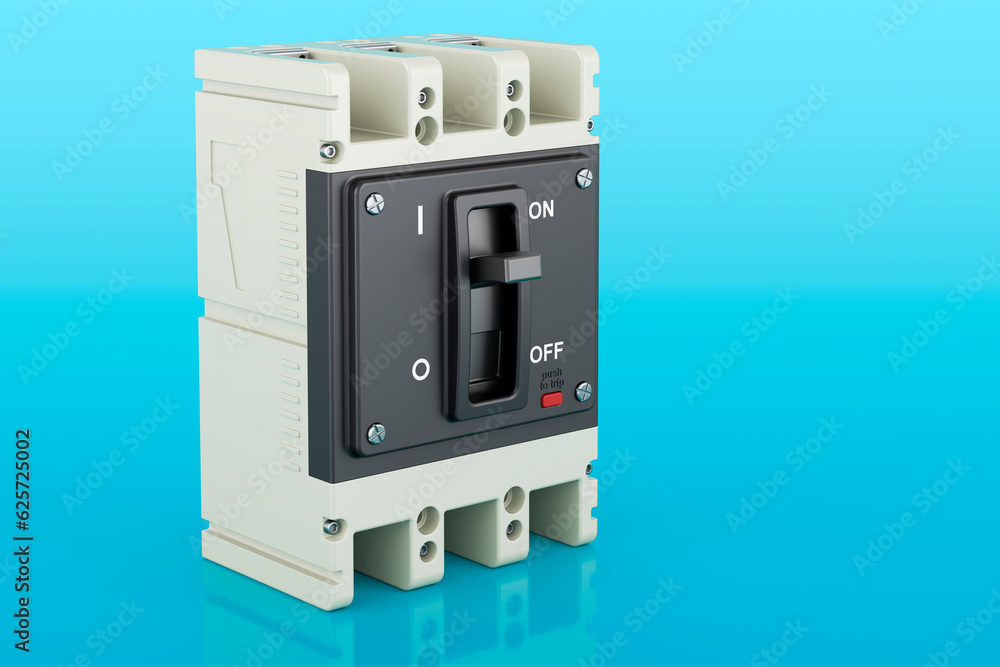 Poster circuit breakers, 3d rendering on blue backdrop
