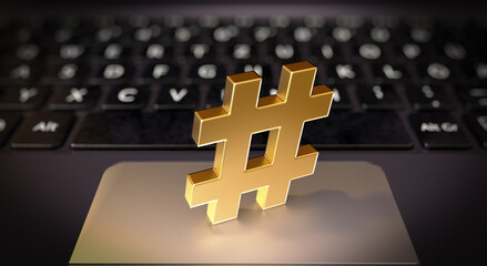 Hashtag symbol on business laptop computer - 3D Image