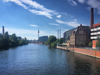 River Spree flowing through Berlin city center, Germany, June 2019