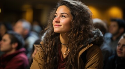 Close-up shot of a female student listening to a lecture at the university