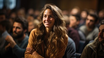 Fototapeta premium Close-up shot of a female student listening to a lecture at the university