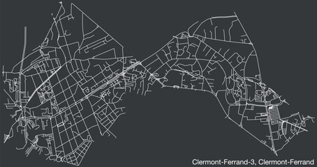 Detailed hand-drawn navigational urban street roads map of the CLERMONT-FERRAND-3 CANTON of the French city of CLERMONT-FERRAND, France with vivid road lines and name tag on solid background