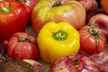 Still life with yellow peppers
