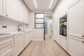 kitchen furnished on both sides with walls
