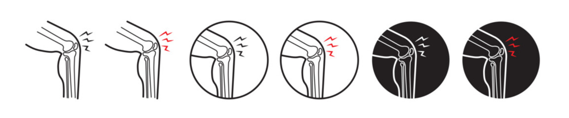 Arthritis pain icon set. knee bone joint pain vector symbol for mobile app, and website UI design. - obrazy, fototapety, plakaty