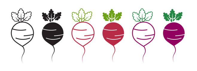 Beetroot Icon set. simple red beet vector symbol in filled and outline style.
