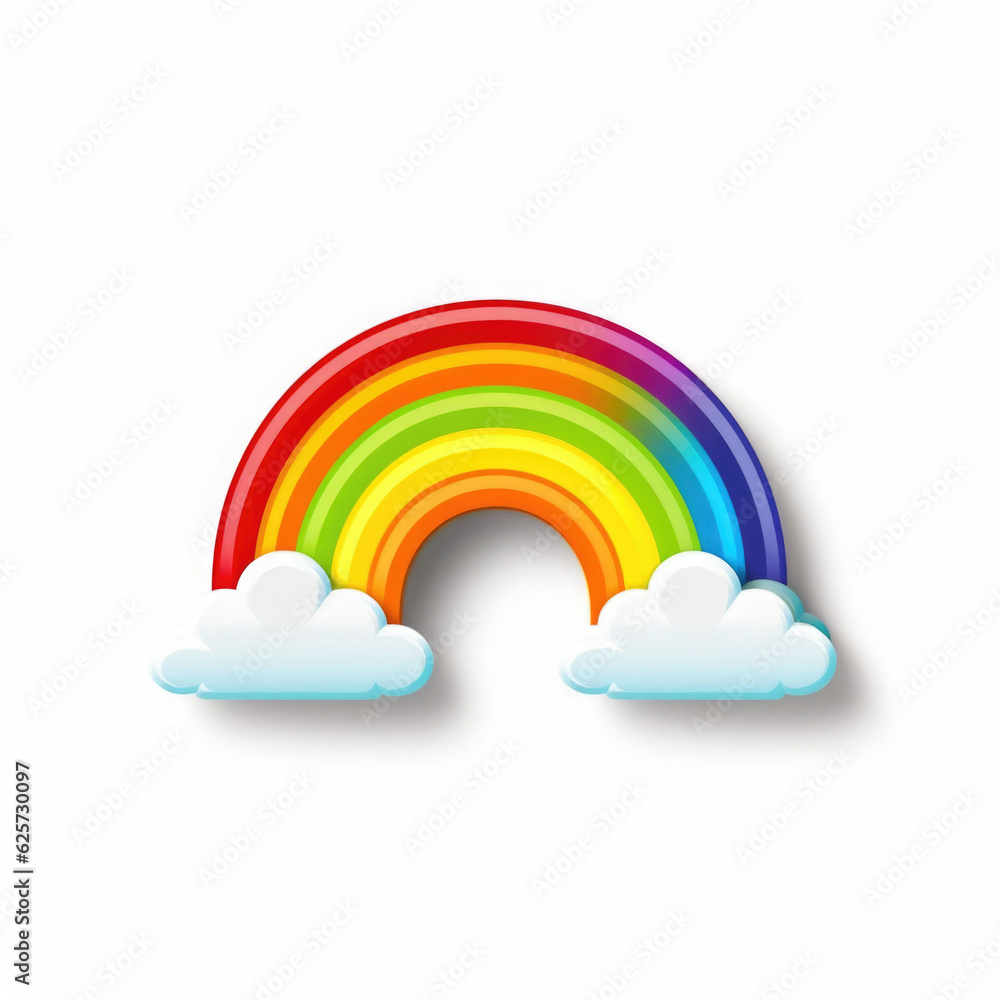 Poster a rainbow in the sky with clouds on a white background. generative ai.