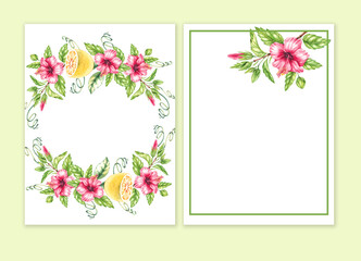 Watercolor Lemon and Hibiscus Flowers card