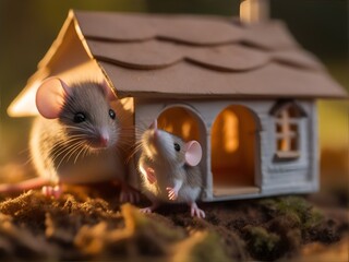 mouse in a little house of wood