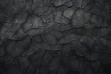 Black wall texture, closeup. Dry dark ground background. Abstract cracked surface. Generative Ai image
