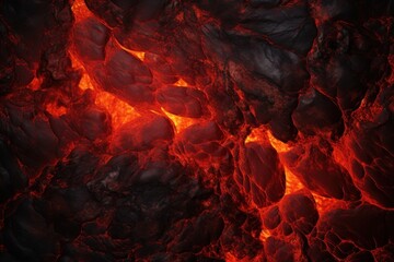 Hot volcanic magma texture, top view. Lava black dark background. Generative AI rock fire surface