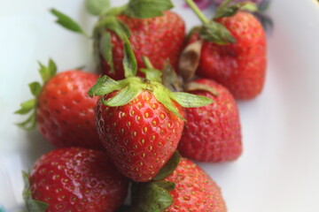 fresh strawberries in a small white plate