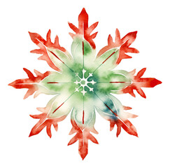 Obraz premium Watercolor red and green snowflake isolated.