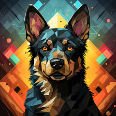Colorful abstract portrait of a German shepherd puppy in low poly style