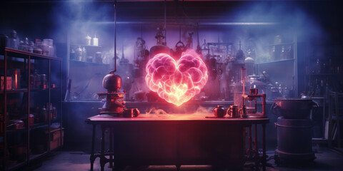 Making of Valentine's heart in a basement. Generative AI