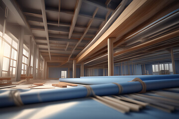 Concept of construction and design. 3d render of blueprints
