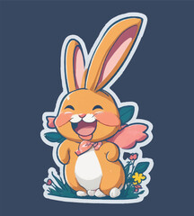 Rabbit sticker vector template. Hare animal character for t shirt design, scrapbook, mug, poster