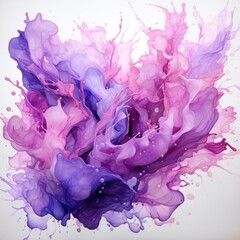 Pink and purple abstract splash of watercolor on white background. Generative AI. 