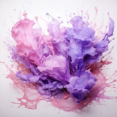 Pink and purple abstract splash of watercolor on white background. Generative AI. 