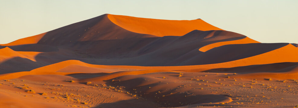 Panoramic Image of Sussusvlei Dunes in Early Morning Light in Namibia Africa