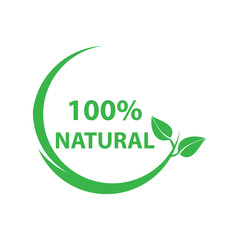 Natural leaf icon. 100% naturals vector image flat illustration on white background..eps