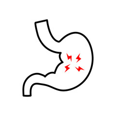 Stomach pain line and glyph icon, body and sick, abdominal ache sign, flat illustration on white background.