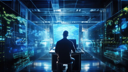 Fototapeta premium engineer working server room, internet network connection with data center, digital technology, database