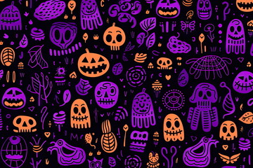 doodle halloween pattern, foreground elements