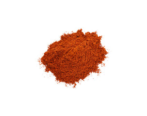 Heap of aromatic paprika powder isolated on white, top view