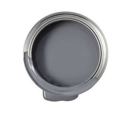 Can of grey paint isolated on white, top view
