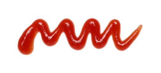 Tasty ketchup smear isolated on white, top view