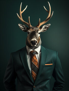 An Anthropomorphic Elk Dressed up as a Cool Business Man in a Suit | Generative AI