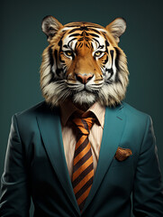 An Anthropomorphic Tiger Dressed up as a Cool Business Man in a Suit | Generative AI