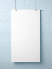 an illustration of a blank poster hung on a wall created by generative AI