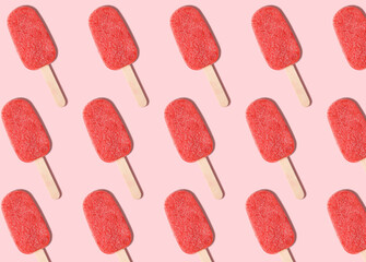Pattern with ice cream on pastel pink background